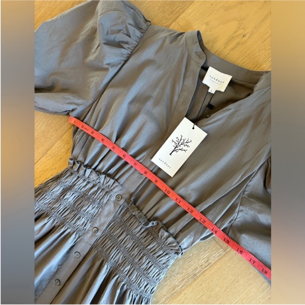 Anthropologie We Are Sundays Hanson Dress Shadow Grey ruffle smocked maxi dress - Picture 9 of 10